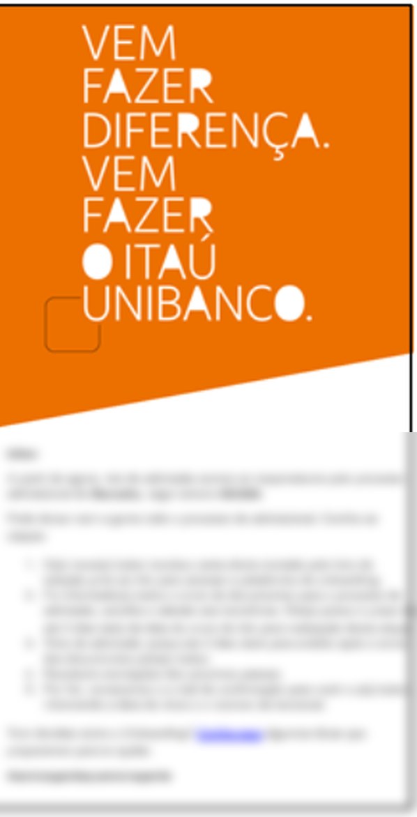 E‑mail de onboarding antes do redesenho: banner ocupando metade da peça e bloco único de texto corrido abaixo